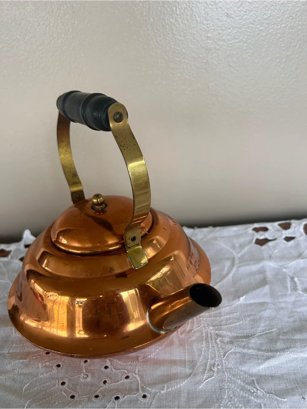VTG CopperCraft Guild Teapot Tea Kettle Wood Handle Brass Spout & Knob
